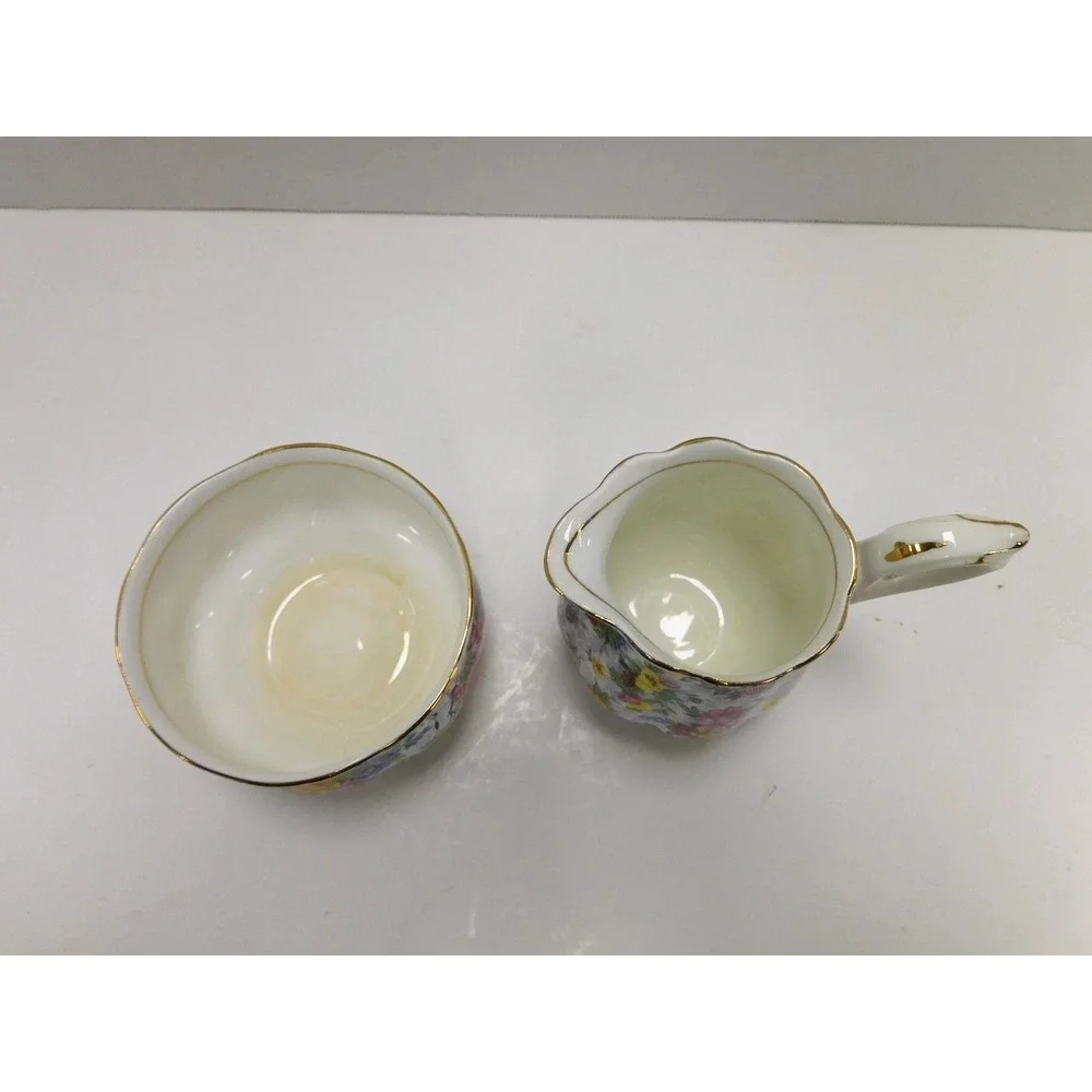 Royal Albert Crown China Petit Point Floral Chintz Creamer and Sugar Bowl DW711